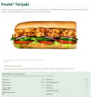 Menu Subway - Poulet Teriyaki