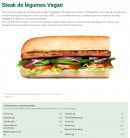 Menu Subway - Steak de légumes Vegan