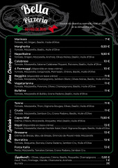 Menu Pizzeria bella - Les pizzas