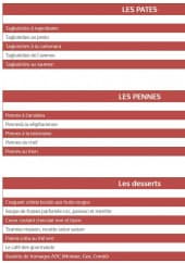 Menu L’Avenue - Les pâtes, pennes et desserts