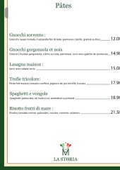 Menu La Storia - Les pates