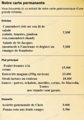 Menu Chez Chris - La carte gastronomique