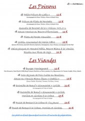 Menu Belle Rive - Les poissons et viandes