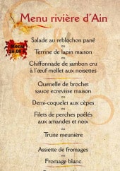 Menu Au Faisan Doré - Le menu rivière d'ain et le menu enfant