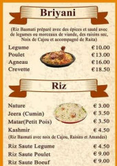 Menu Madras Kitchen - Briyani, riz et galette