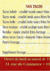 Menu Le Capadoce - Les tacos et assiettes