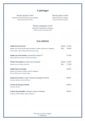Menu La Table du Gouverneur - A partager et entrées