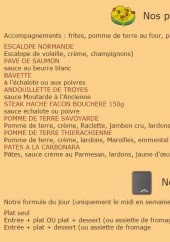 Menu L'auberge du lac - Plats, grillades et formules