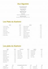 Menu Le Kashmir - Aux légumes, et plats 