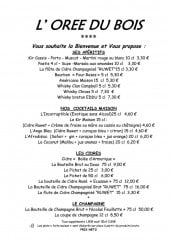 Menu L'Orée du Bois - Les apéritifs, cocktails maison...