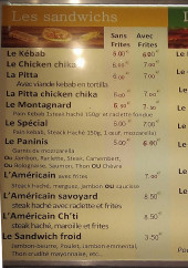 Menu LE SPACE - sandwichs, burgers et desserts
