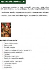 Menu Le Riad - Information sur le service de restauration