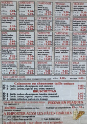 Menu Pizzeria de la Toque - les pizzas