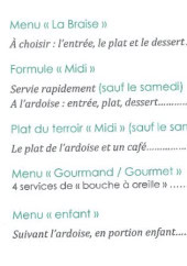Menu La Braise - Les menus