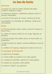 Menu Sens & Saveurs - Les entrées, les plats,......