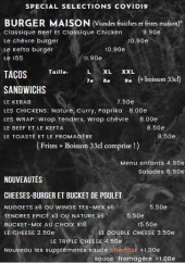 Menu Le 155 - Les burgers, tacos, sandwiches...