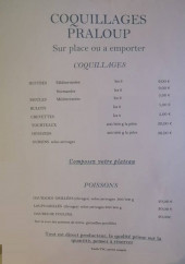 Menu Le QG - Coquillages et poissons