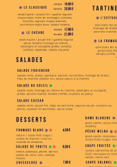 Menu Le barjoc - Les tartines, salades et desserts