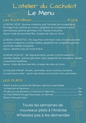Menu L'atelier du Cachalot - Le menu