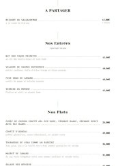 Menu Oxalys - Les entrées, plats et à partager