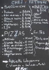 Menu Chez Fitouri - Les sandwiches, pizzas, bricks...