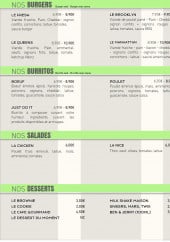 Menu Fresh Burgers & Burritos - Les burgers, burritos, salades...