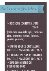 Menu Kiosque Tintin - Les boissons froides