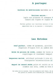Menu L'eau de vie - Les apéros et entrées