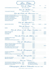 Menu Le Safari - Les vins