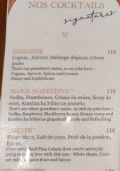 Menu Les folies d'Edmonde - Les cocktails signatures
