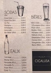 Menu Lou Cigalusa - Les sodas, les bieres et les eaux