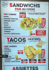 Menu Nice kebab nice - Les sandwichs , tacos et assiettes