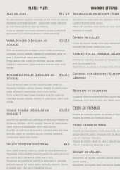 Menu Waka Bar - Les plats, snack et tapas
