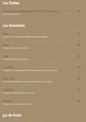 Menu Le Repère - Les Shakes, smoothies et jus de fruits