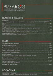 Menu Pizzaroc - Entrées, salades, plats,...