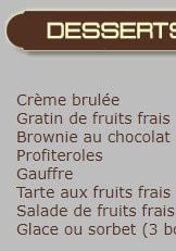 Menu Bacchus - Les desserts