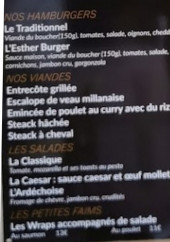 Menu Esther Caffé - Les burgers, viandes, ...