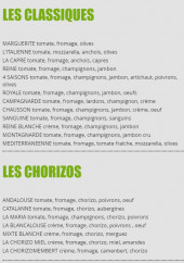 Menu Pilou Christopher - Les pizzas classiques et pizzas chorizos