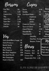 Menu Koala’s Burger - Les assiettes, crêpes, boissons et vins