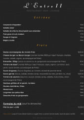 Menu L'Entre II - Les entrées et plats