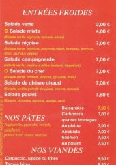 Menu Pizza Trust - Entrées froides, pâtes et viandes