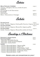 Menu Arôme Antique - Les entrées, salades et snacking