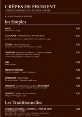 Menu La Crêperie - Les simples et traditionnelles