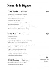 Menu La Bégude - Le menu de la Béglude