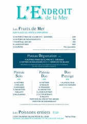 Menu L’Endroit - Les fruits de mer