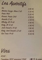 Menu Café des Oliviers - Les apéritifs et vins 