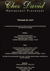 Menu Chez David - Exemple de carte