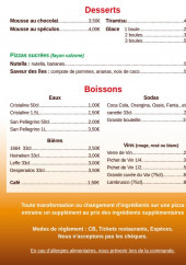 Menu Pizza Cros - Les  desserts et boissons