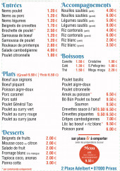 Menu Chez Vanneth - Entrées, plats et desserts