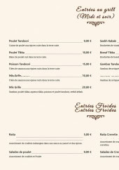 Menu Taj Mahal - Les  entrées au grill midi et soir